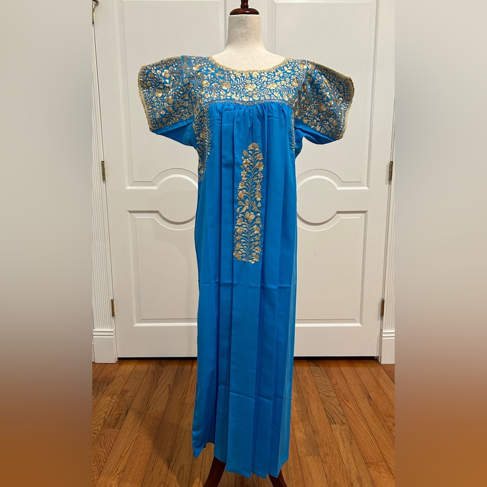 San Antonino Maxi Dress,Oaxaca Mexican dress.Hand Embroidered with Silk Threads.